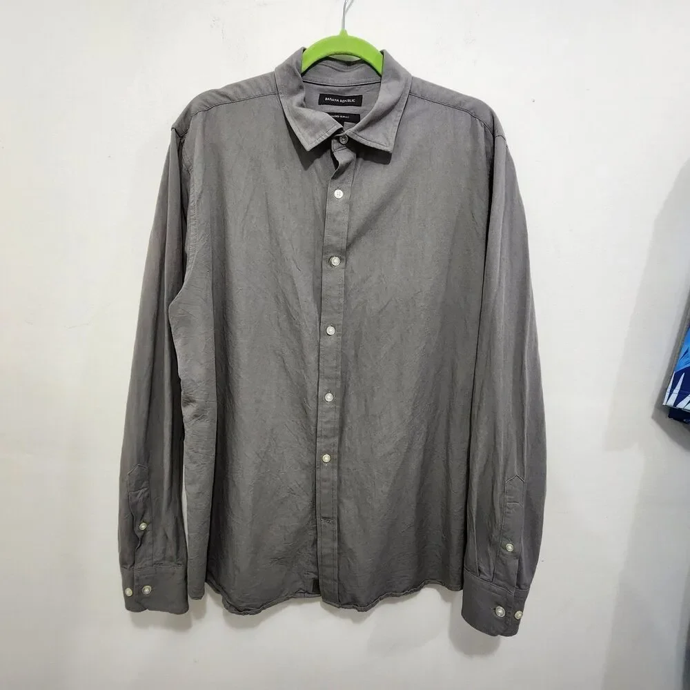Banana Republic Untucked Slim Fit Shirt XL Long Sleeve Gray Cotton Button-up